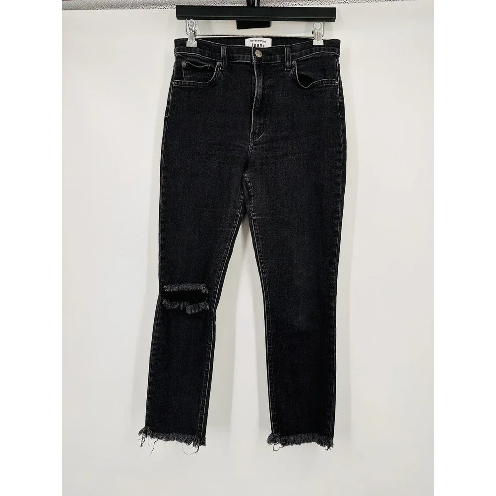Reformation Womens‎ Skinny Jeans Black Denim Stretch High Rise Pockets Z…